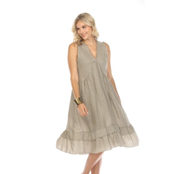 Taupe Frayed Style Ruffle Hem Dress - Picture 8 of 10